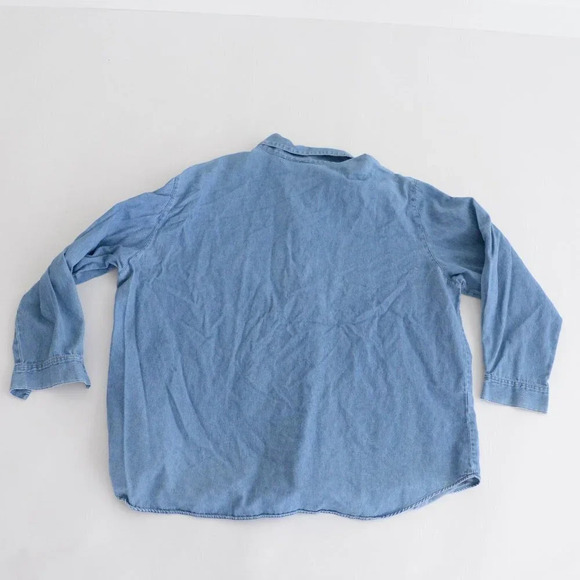 Vintage  Susan Bristol Blue Button Up Floral Collar Denim Chambray Shirt 3W - Picture 12 of 12